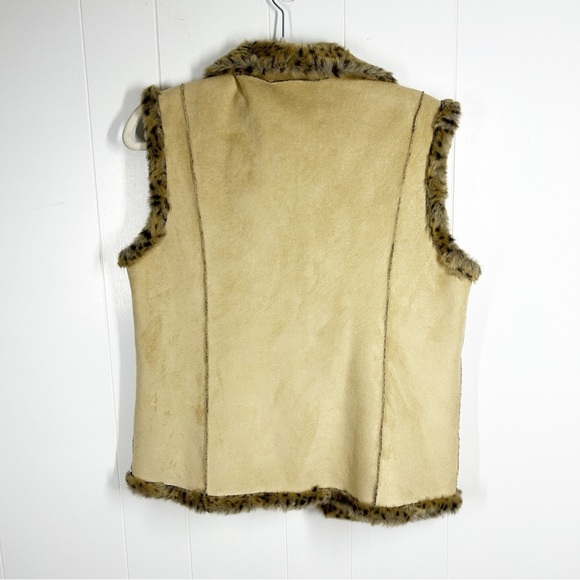 Tally Ho Outerwear Tan Faux Suede Faux Fur Animal Print Lined Vest Medium - Picture 2 of 5